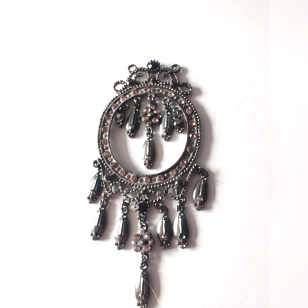 Vintage Silver Jewelry Necklace Pendant With Gem Stones